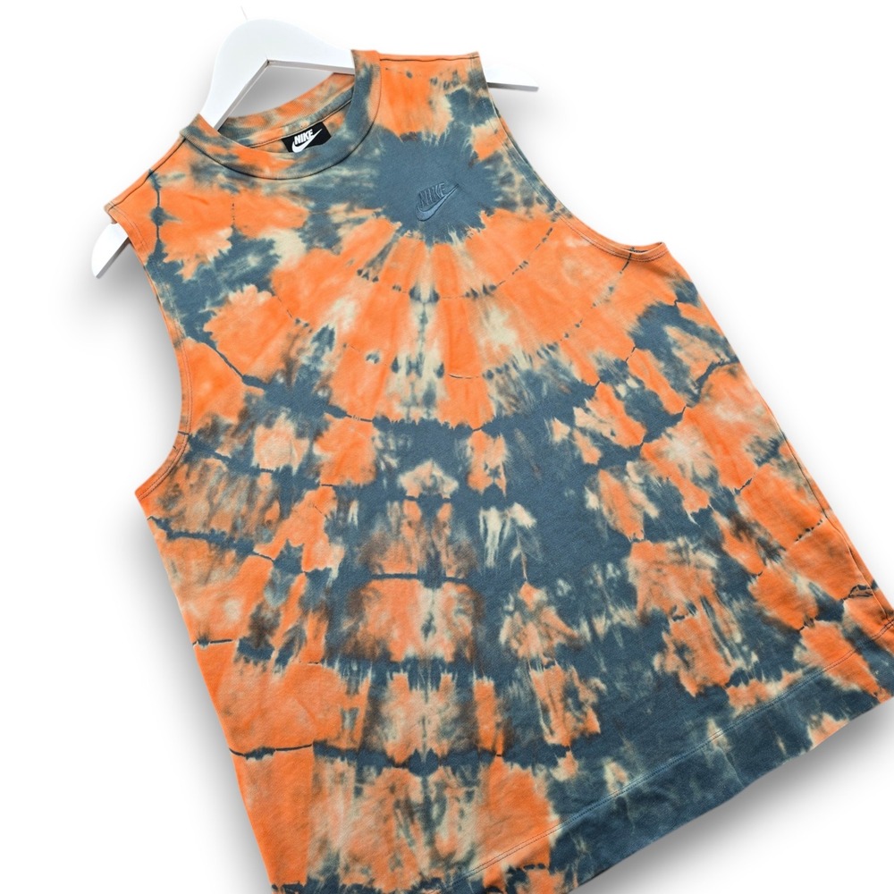 Nike Mens Tie Dye Muscle Tank Top Large Orange Grey Cotton Sleeveless CU5629-058